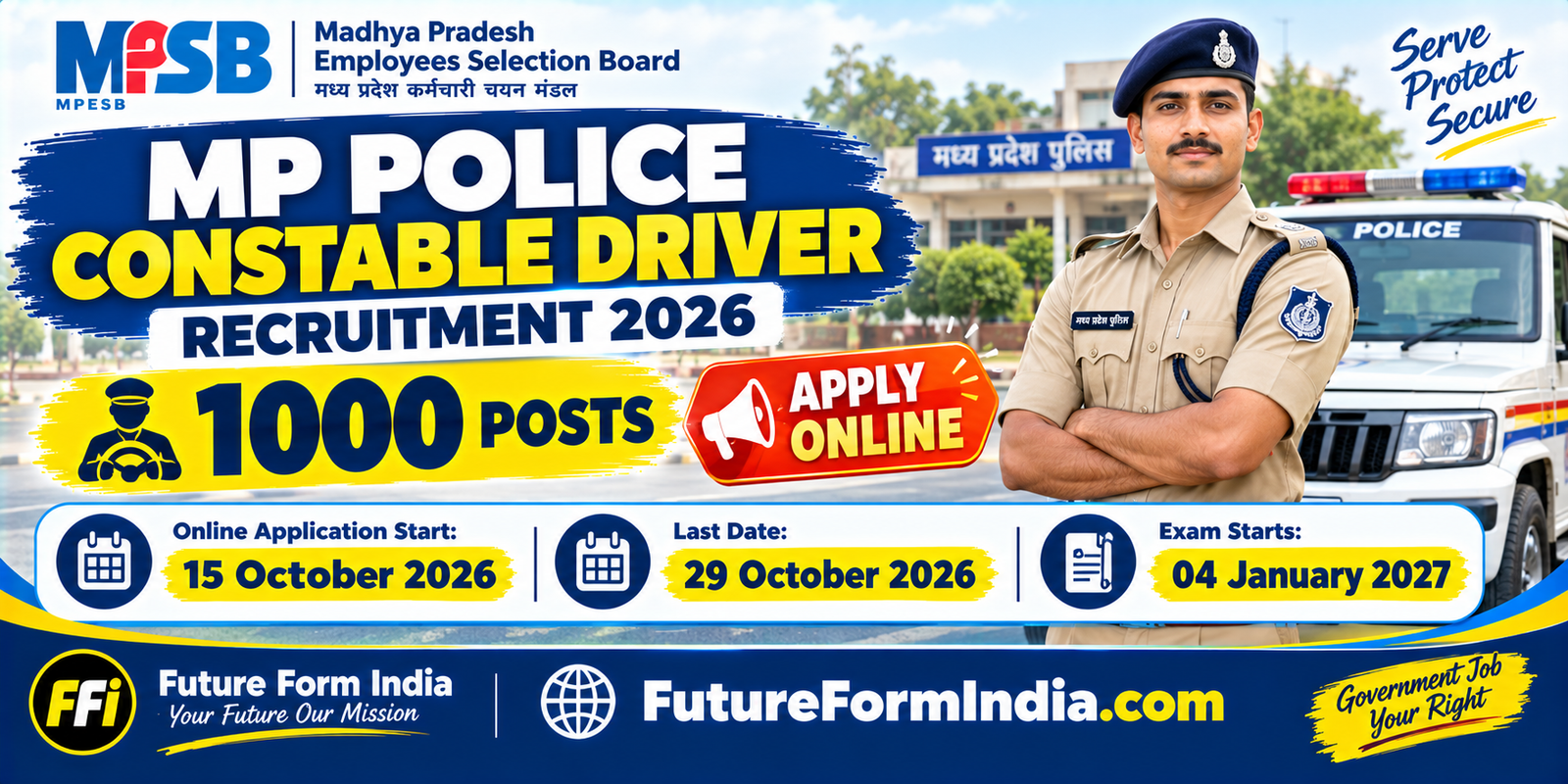 MPESB MP Police Constable Driver Recruitment 2026 – Apply Online for 1000 Posts